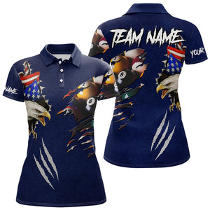 Personalized Blue Navy American Flag Eagle Women Billiard Shirts, Pride Patriotic Billiard Jerseys TDM3150