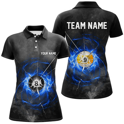 Billiard Ball 8 & Ball 9 Crack Glass Custom Women Polo & Quarter-Zip Shirts, Billiard Jersey |Blue TDM1744