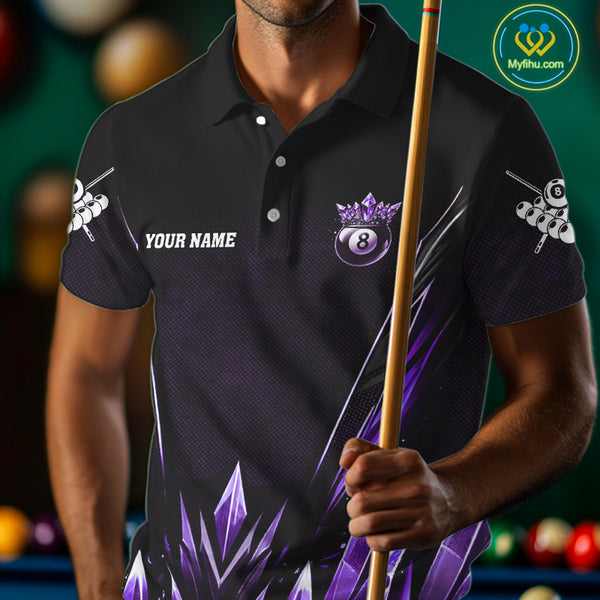 Personalized Purple Icy 8 Ball Pool Crown Billiard Shirt For Men, Funny Billiard Team Jerseys TDM4304