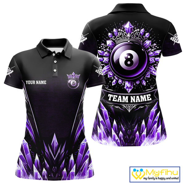 Personalized Purple Icy 8 Ball Pool Crown Billiard Shirt For Women, Funny Billiard Team Jerseys TDM4304