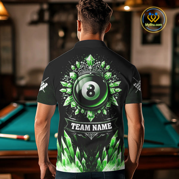 Personalized Green Icy 8 Ball Pool Crown Billiard Shirt For Men, Billiard Jersey Polo & 1/4 Zip TDM4305