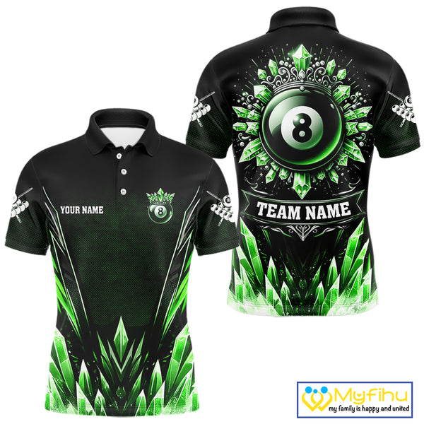 Personalized Green Icy 8 Ball Pool Crown Billiard Shirt For Men, Billiard Jersey Polo & 1/4 Zip TDM4305