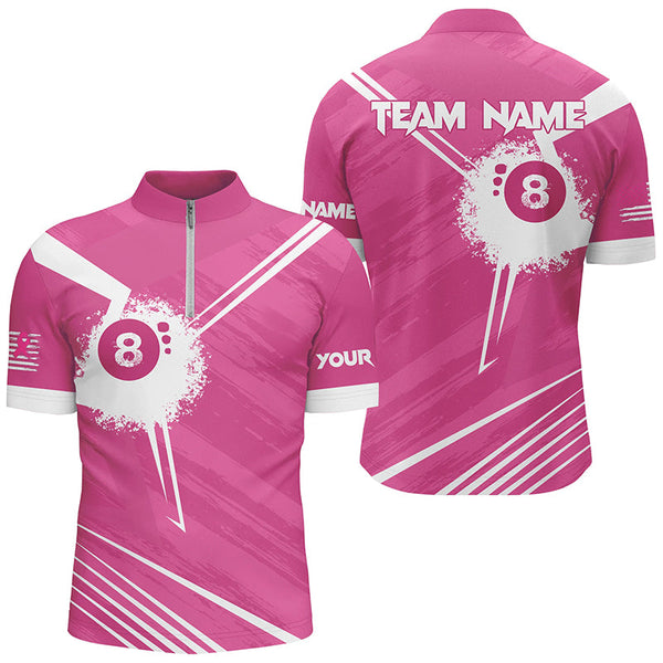 Pink Billiard Jerseys For Men Custom 8 Ball Breast Cancer Awareness Billiard Shirts For Pool Lover TDM2447