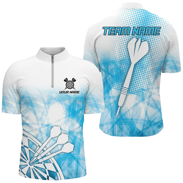 Personalized Blue Abstract Darts Polo & Quarter-Zip Shirts For Men, Best Darts Team Jerseys TDM2455