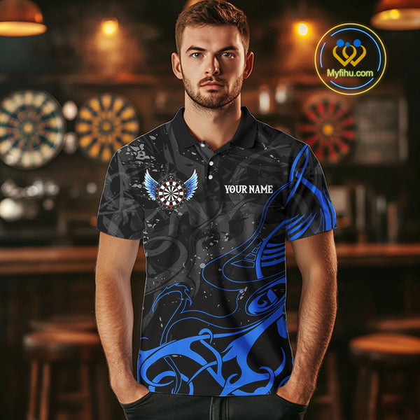 Black And Blue Custom Wings Darts Shirt For Men, Darts Jersey Pocket Option TDM3840