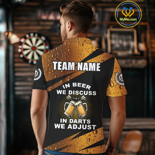 In Beer We Discuss Funny Dart Shirts For Men Custom Beer Dart Jersey Team Polo & Quarter Zip TDM3845