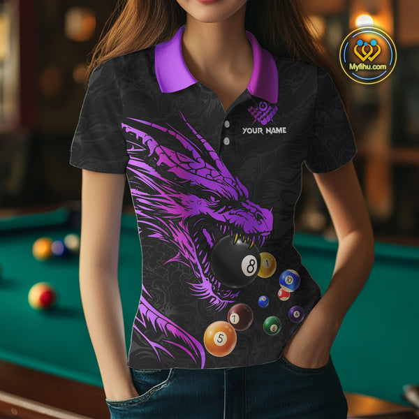 Personalized Purple Black Dragon Billiard Balls Pool Shirts For Women, Billiard League Team Jerseys TDM3851