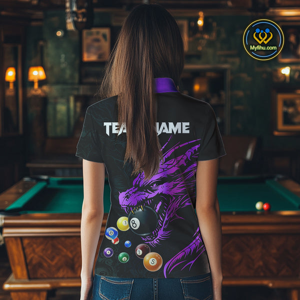 Personalized Purple Black Dragon Billiard Balls Pool Shirts For Women, Billiard League Team Jerseys TDM3851