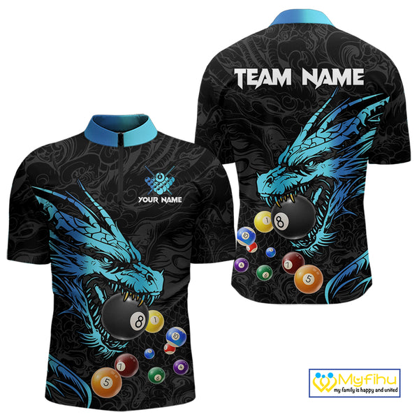 Personalized Black And Blue Dragon Billiard Balls Pool Shirts For Men, Billiard League Team Jersey TDM3852