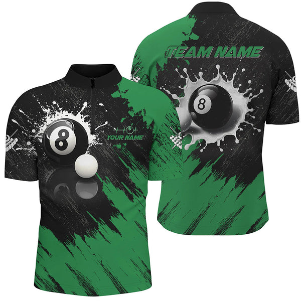 Personalized 8 Ball Pool Paint Splash Billiard Shirts For Men, Unique Billiard Pool Jerseys |Green TDM2168
