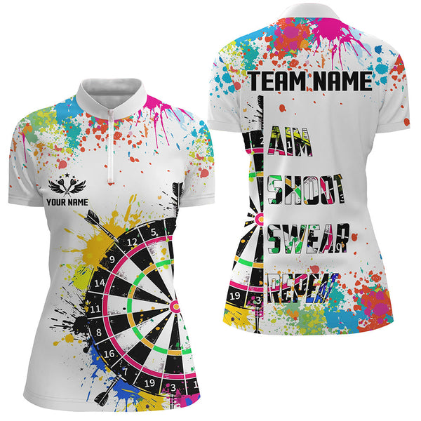 Funny Dartboards Colorful Paint Aim Shoot Swear Repeat Darts Shirt For Women Custom Darts Team Jersey TDM1585