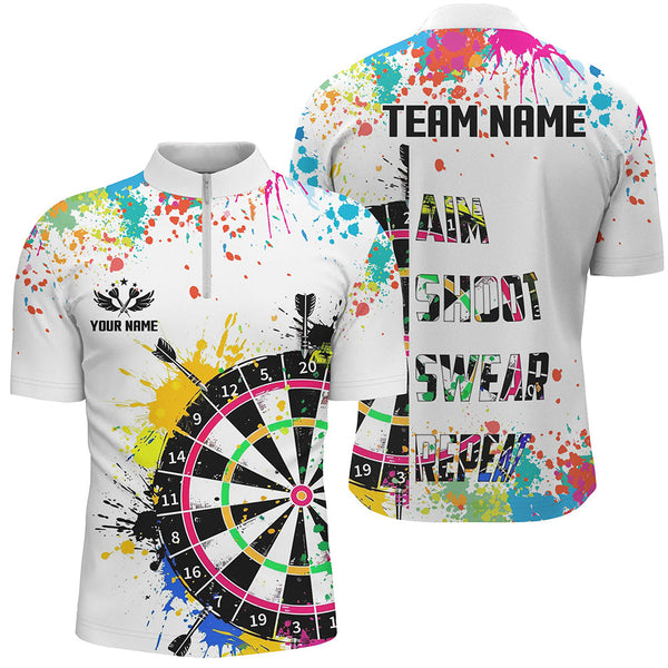 Funny Dartboards Colorful Paint Aim Shoot Swear Repeat Darts Shirt For Men Custom Darts Team Jersey TDM1585