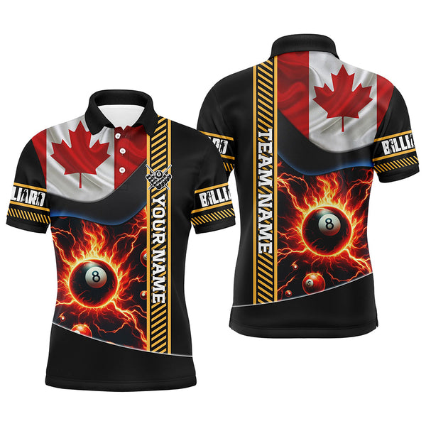 Personalized Canada Flag Lightning 8 Ball Pool Fire Men Billiard Shirts, Patriotic Billiard Jersey TDM1976