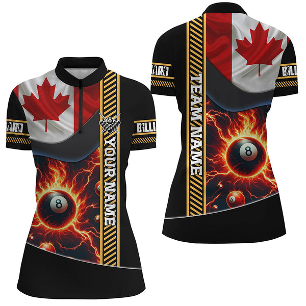Personalized Canada Flag Lightning 8 Ball Pool Fire Women Billiard Shirts, Patriotic Billiard Jersey TDM1976