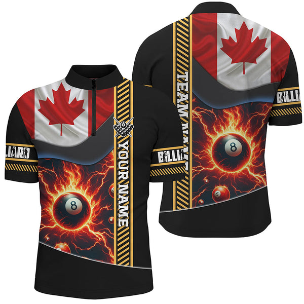 Personalized Canada Flag Lightning 8 Ball Pool Fire Men Billiard Shirts, Patriotic Billiard Jersey TDM1976