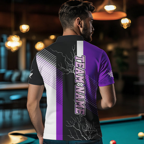 Personalized Black Purple Billiard Polo & 1/4 Zip For Men Custom 8 Ball Pool Billiard Team Jersey TDM3690