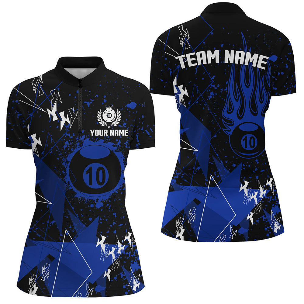 Blue Grunge 10 Ball Billiard Women Quarter-Zip Shirt Custom Billiard Jersey For Pool Player TDM1410