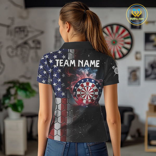 American Flag Smoke Dartboard Hexagon Grunge Dart Shirts For Women Custom Team Patriotic Dart Jersey TDM3868