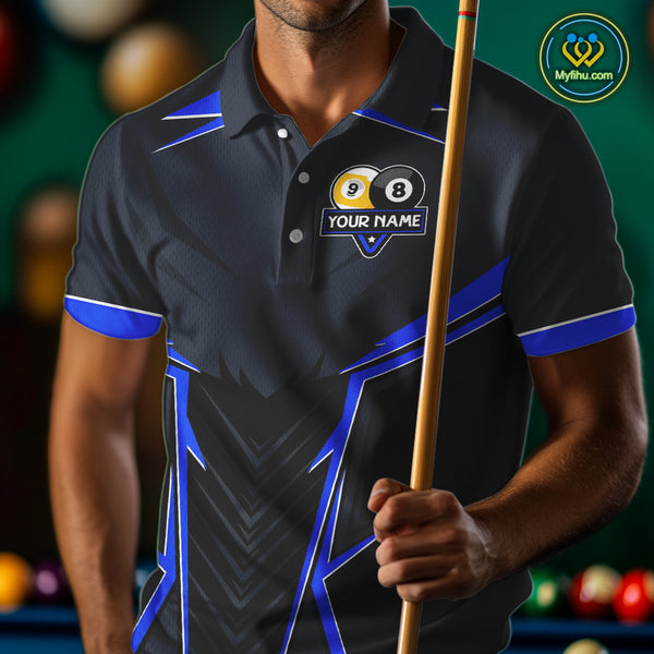 Billiard Jersey For Men Custom Polo & 1/4 Zip Billiard Team Shirt, 8 Ball & 9 Ball Pool Shirt|Blue TDM4329