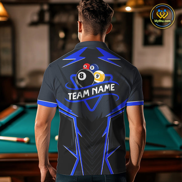 Billiard Jersey For Men Custom Polo & 1/4 Zip Billiard Team Shirt, 8 Ball & 9 Ball Pool Shirt|Blue TDM4329