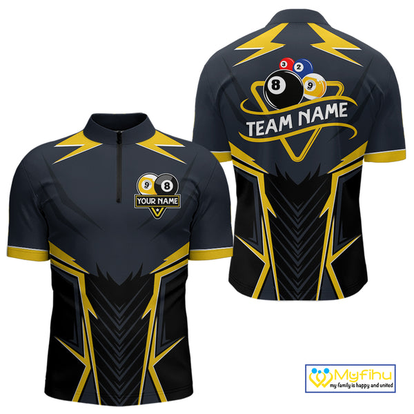 Billiard Jersey For Men Custom Polo & 1/4 Zip Billiard Team Shirt, 8 & 9 Ball Pool Shirt|Yellow TDM4330