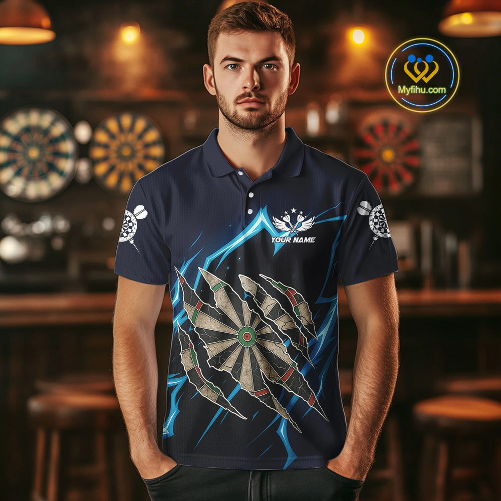 Personalized Thunder Lightning Dark Navy Darts Shirt For Men Custom Funny Darts Team Jerseys TDM4336