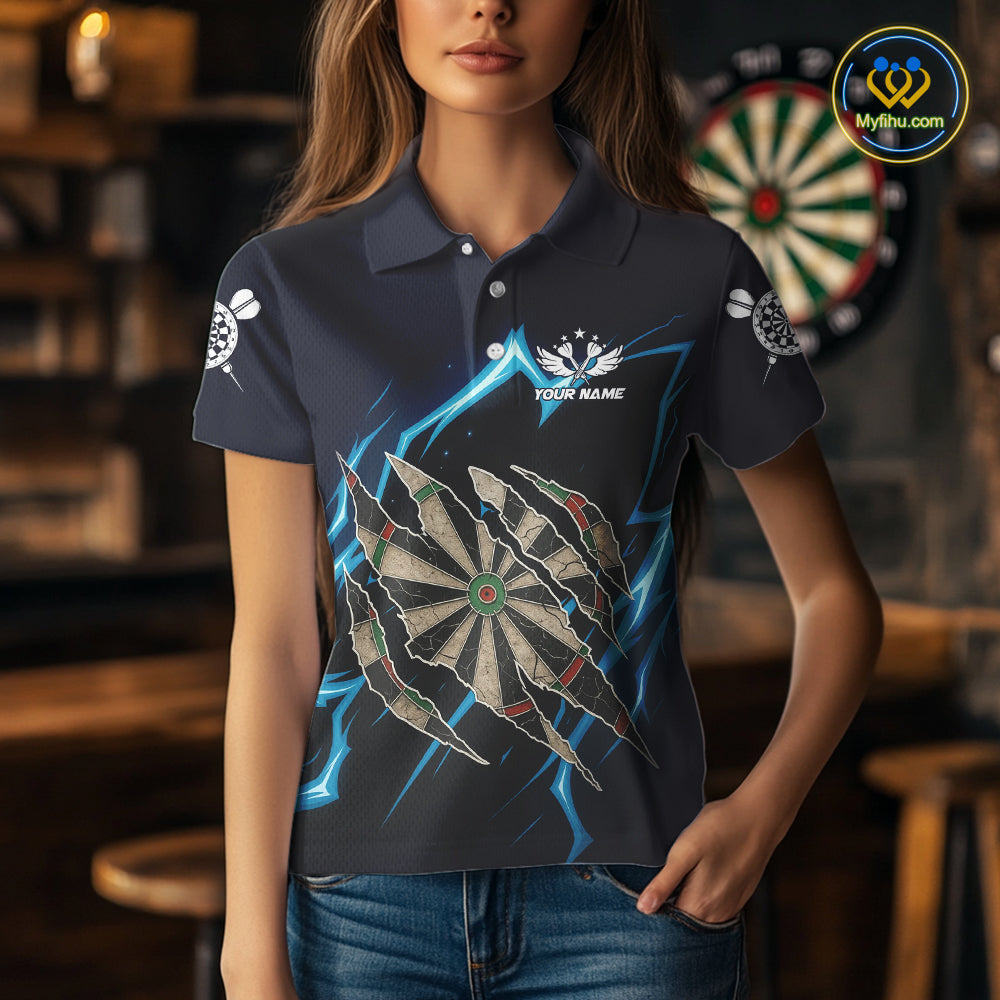 Personalized Thunder Lightning Dark Navy Darts Shirt For Women Custom Funny Darts Team Jerseys TDM4336