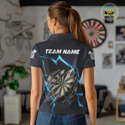 Personalized Thunder Lightning Dark Navy Darts Shirt For Women Custom Funny Darts Team Jerseys TDM4336