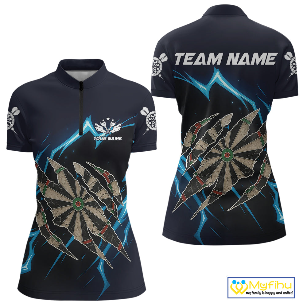 Personalized Thunder Lightning Dark Navy Darts Shirt For Women Custom Funny Darts Team Jerseys TDM4336