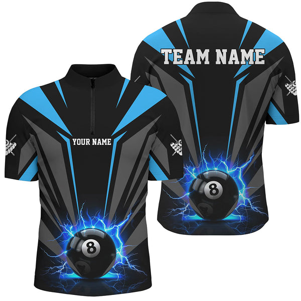 Personalized Lightning 8 Ball Pool Billiard Shirts For Men Custom Blue Billiard Team Jerseys TDM2193
