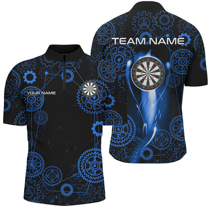 Blue Darts Gearwheel Pattern Custom Dart Shirts For Men, Dart Jerseys Darts League Team Uniform TDM3188