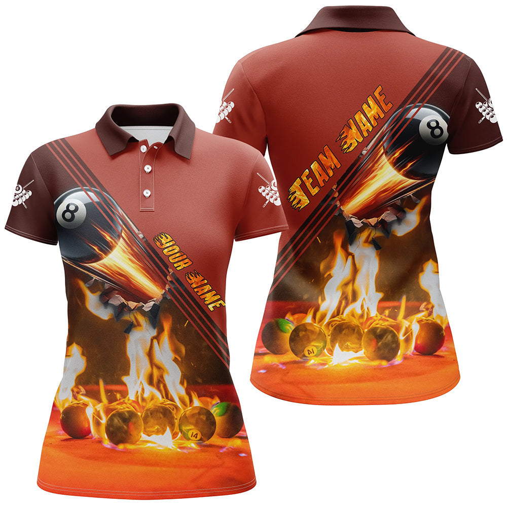 Personalized 3D Fire Billiard Balls Women Polo Shirts Custom 8 Ball Pool Billiard Attire Jerseys TDM1206