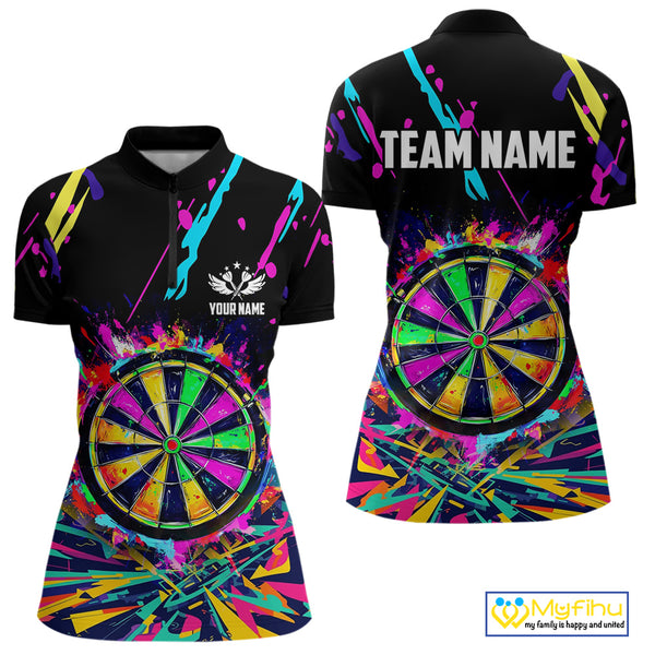 Colorful Neon Darts Shirts For Women Custom Darts Jerseys Polo & 1/4 Zip, Darts Team Shirt TDM3878