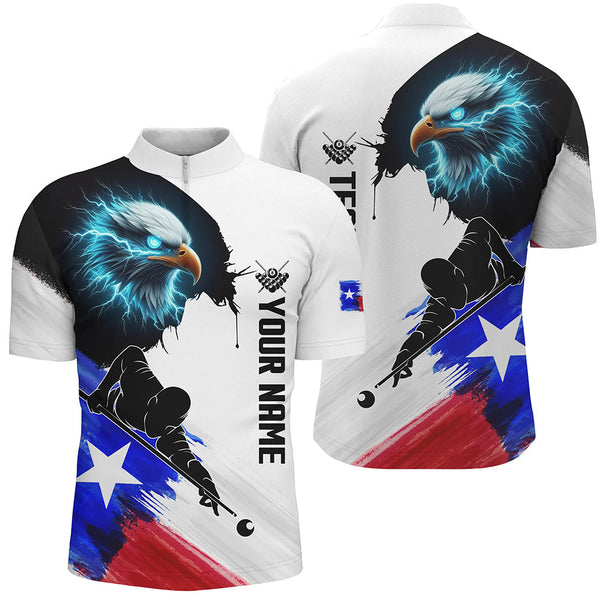 Personalized Eagle Texas Flag Billiard Player Shirts For Men Custom Patriotic Billiard Jerseys TDM1602