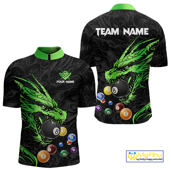 Personalized Green Black 3D Dragon Billiard Balls Pool Shirt For Men, Billiard League Team Jersey TDM4341