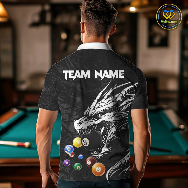Personalized White Black 3D Dragon Billiard Balls Pool Shirt For Men, Billiard League Team Jersey TDM4342