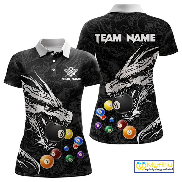 Personalized White Black 3D Dragon Billiard Balls Pool Shirt For Women, Billiard League Team Jersey TDM4342