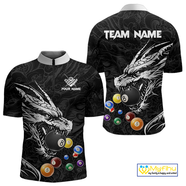 Personalized White Black 3D Dragon Billiard Balls Pool Shirt For Men, Billiard League Team Jersey TDM4342
