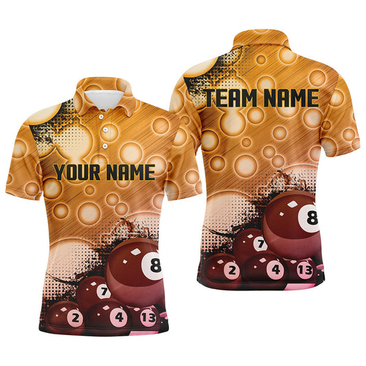Custom Gold Billiard Balls 3D Pattern Men's Billiard Shirts Personalized 8 Ball Pool Polo Shirts TDM0333