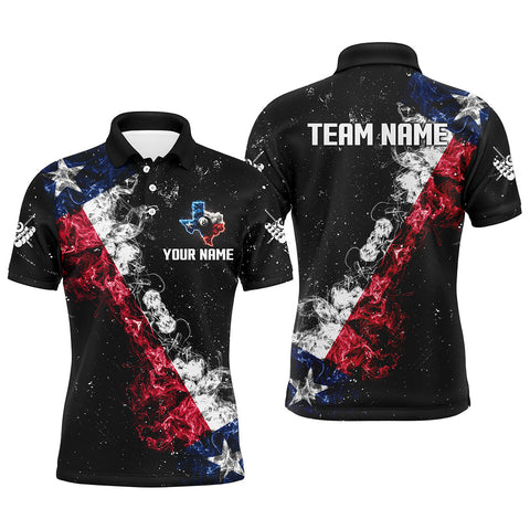 Personalized Black Grunge Texas Flag Smoke Billiard Shirt For Men, Patriotic Texas Billiard Jersey TDM3193