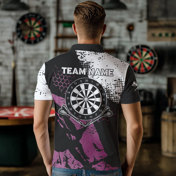 Pink Black Grunge Darts Polo, 1/4 Zip Custom Dart Shirt For Men Darts Jerseys TDM3541