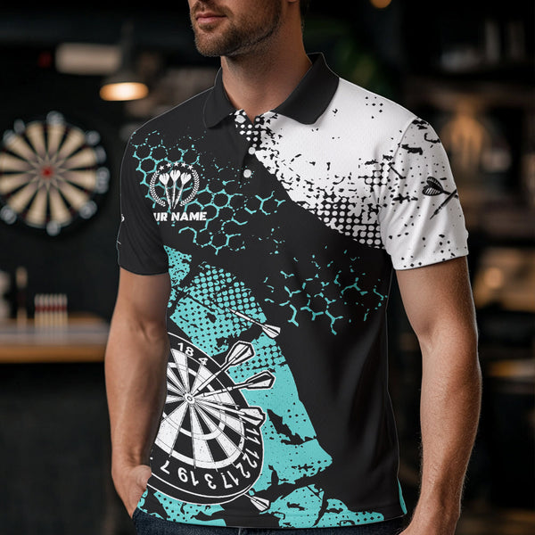 Turquoise Grunge Darts Polo, 1/4 Zip Custom Dart Shirt For Men Darts Jerseys TDM3542