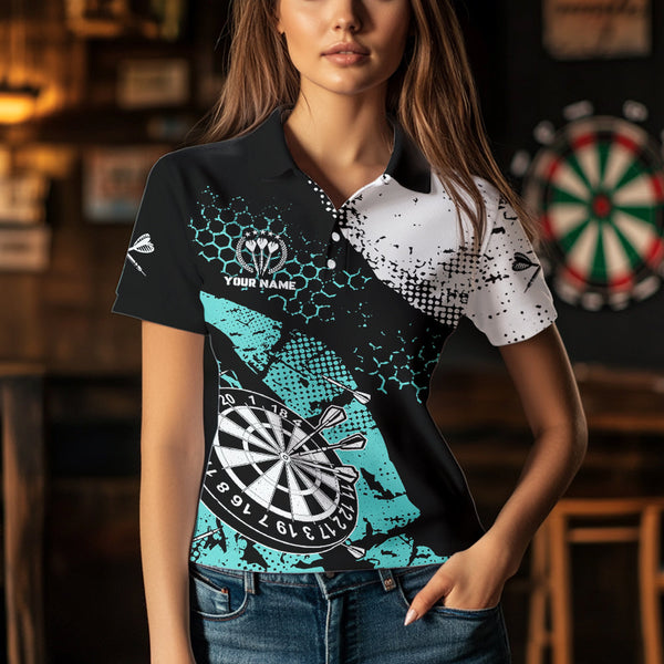 Turquoise Grunge Darts Polo, 1/4 Zip Custom Dart Shirt For women Dart Jerseys TDM3542