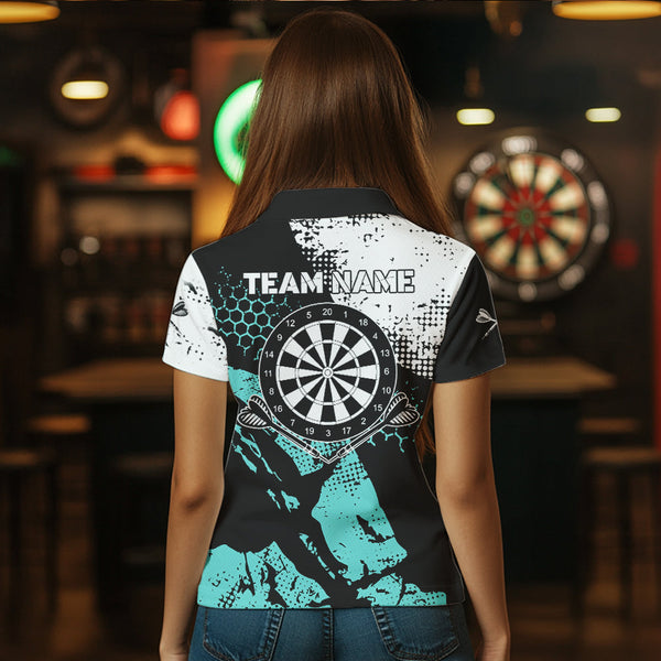 Turquoise Grunge Darts Polo, 1/4 Zip Custom Dart Shirt For women Dart Jerseys TDM3542