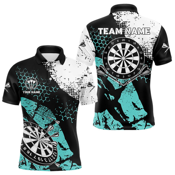 Turquoise Grunge Darts Polo, 1/4 Zip Custom Dart Shirt For Men Darts Jerseys TDM3542