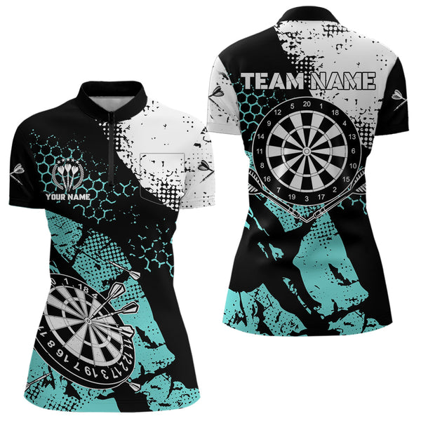 Turquoise Grunge Darts Polo, 1/4 Zip Custom Dart Shirt For women Dart Jerseys TDM3542