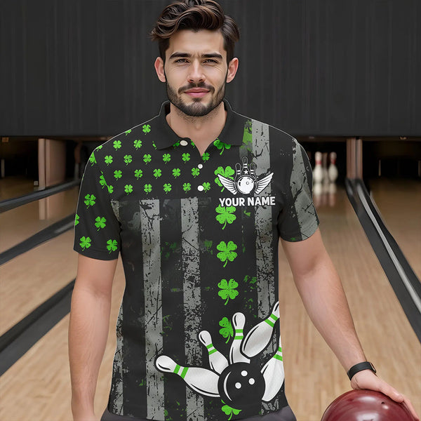 Green Shamrock Grunge US Flag Patriotic Bowling Shirts For Women Custom St Patrick Day Bowling Jersey TDM3545