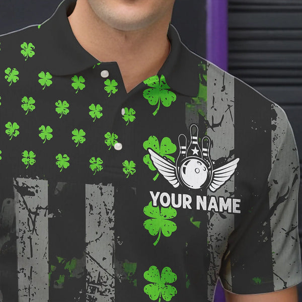 Green Shamrock Grunge US Flag Patriotic Bowling Shirts For Women Custom St Patrick Day Bowling Jersey TDM3545