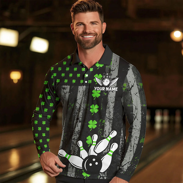 Green Shamrock Grunge US Flag Patriotic Bowling Shirts For Women Custom St Patrick Day Bowling Jersey TDM3545