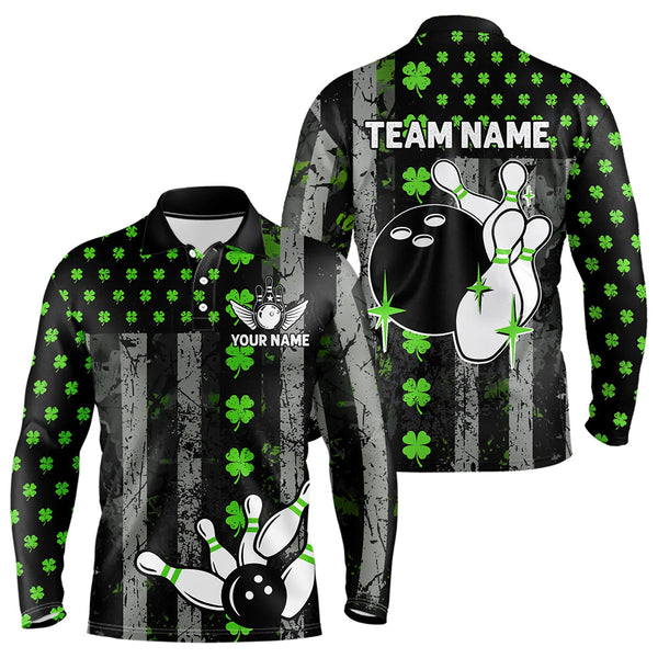 Green Shamrock Grunge US Flag Patriotic Bowling Shirts For Women Custom St Patrick Day Bowling Jersey TDM3545